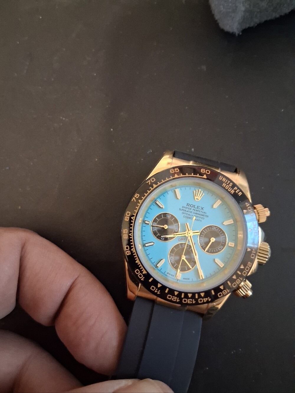 Men's Luxury Tiffany Blue Dial Chronograph Watch with Black Strap Automatic - Picture 3 of 12